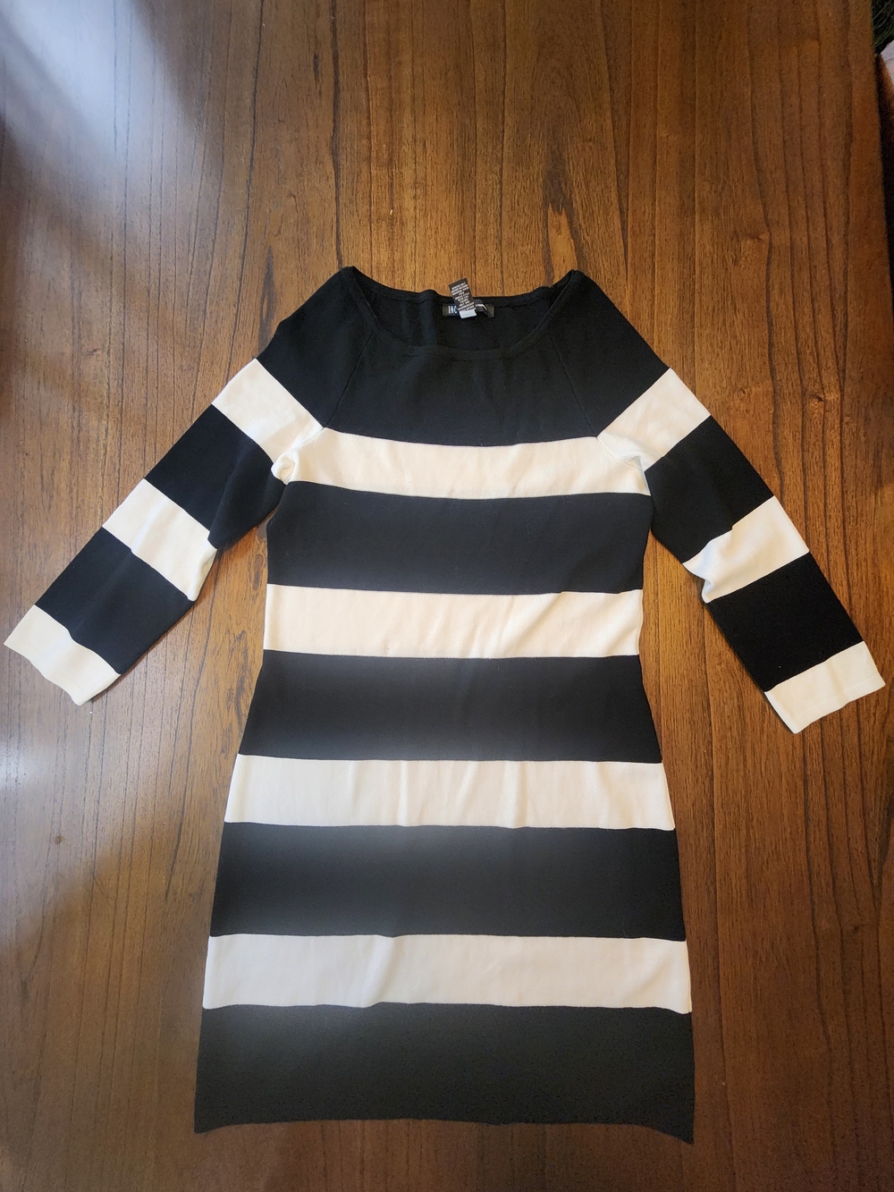 INC International Concepts Black & White Striped Sweater Dress 3/4 Sleeve L - Picture 4 of 6
